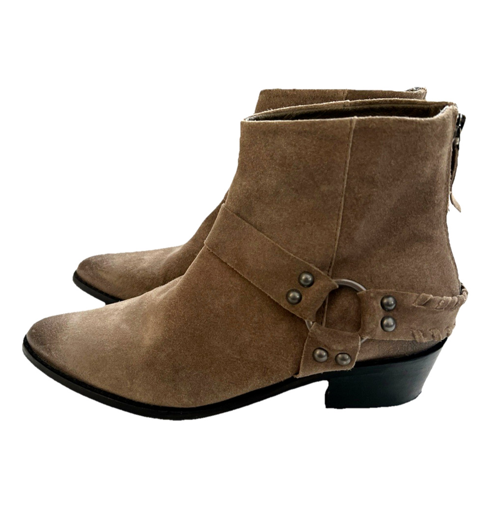Vintage 7 Alameda Leather Ankle Boot Womens 7.5 Brown Back Zip Harness Western